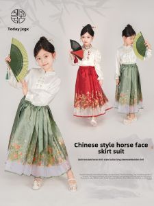 Chic Childrens Hanfu Skirt New Chinese Style Girls Skirt Fairy Tale Half-length Skirt for Autumn And Spring Season