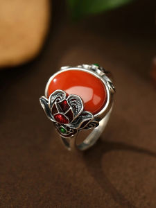 Natural Red Agate S925 Silver Rose Ring Womens Unique Design New Chinese Style South Red Finger Ring Fashion Jewelry