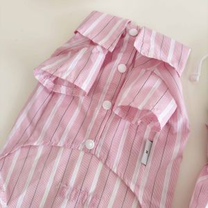 HC Pet Cute Suspenders Dress Cat and Dog South Korea Ins Style Pink Stripes Shirt Pure Cotton Couple Clothes