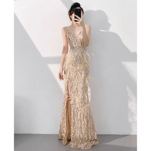Chic Elegant Evening Mermaid Dress Champagne