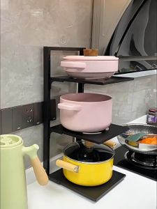Adjustable Pot Rack Under Sink Kitchen Storage Pot Organizer Carbon Steel Rack Pot Pan Holder Organiser