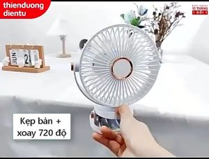 Quạt Kẹp Bàn Tích ĐIện Xoay 360 độ Pin Sạc Dung Lượng Lớn