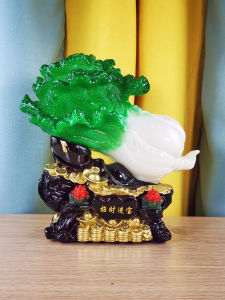 Large Jade Cabbage Ornaments Fortune Golden Toad Decorations Hallway Wine Cabinet Fortune Furnishings Opening-up Housewarming Gifts