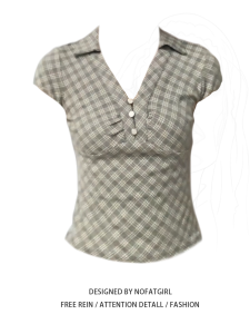 plus Size Womens American Retro Plaid Polo Neck Short Sleeve T-Shirt Slimming Summer New Style High Waist A-line Skirt