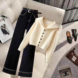 YNY | Youthful Designed Style Knit Sweater and High Waist Jeans Set