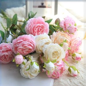Artificial Flowers 3 Heads Rose Peony Artificial Peony Three Heads Rose Flower for Wedding Home Decor Party