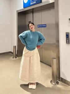 Váy Midi Cotton Màu Trắng Sữa Thiết Kế Cổ Điển CHENDAFEI Váy Chữ a Cạp Cao Thoải Mái Cho Nữ Mùa Thu Đông