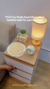 Woodteq Minimalist Bedside table for bedroom Light Wood Finish Modern Bedside drawer cabinet made with Melamine MDF