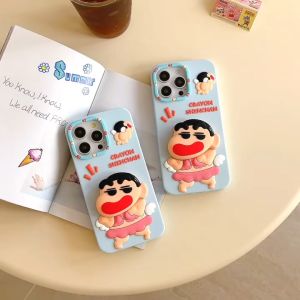 3D escopic Bracket การ์ตูนน่ารักซิลิโคนสำหรับ iPhone 11 12 13 14 15 16 Pro Max Plus Soft ซิลิโคน Anti Drop Cover สำหรับ IPhone16 Case