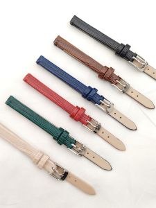Ultra-Thin Soft Luxury Leather Watch Band 8-14mm Colorful with Silver Buckle Lizard Pattern Cowhide Gold Buckle Silver Buckle