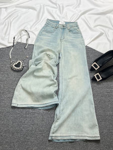 High Waist Bell Bottom Jeans Womens Loose Fit Casual Style Denim Pants Long Tapered Leggings Blue Color Spring Autumn Wear