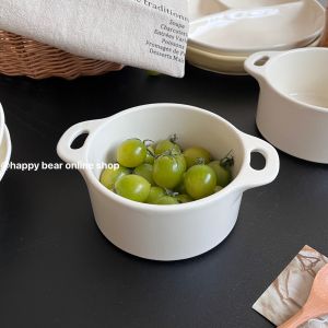 LeXiong Minimalist Double-Eared Covered Steamed Bowl Rice White Porridge Bowl Yogurt Cereal Bowl Stew Soup Bowl Egg Soup Bowl