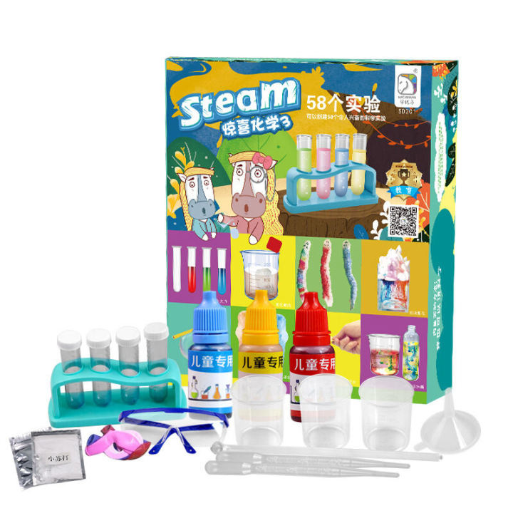 Xueyouma 58 Piece Science Experiment Kit Steam Volcano Eruption Educational Toy for Children Middle School Chemist Education