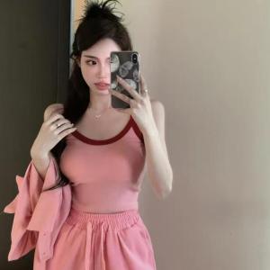 Áo Vest Nữ Dáng Ôm Mùa Hè 2024 Phong Cách Mới American Retro Casual Màu Khối Đa Năng Áo Ba Lỗ Dây Đeo Vai