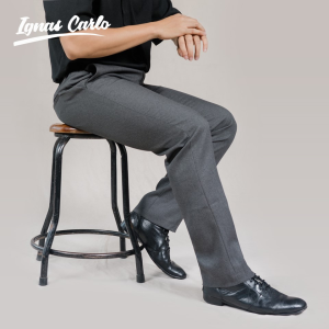 Celana Bahan Pria Panjang Formal Abu Gelap Kain Valda Slimfit Cowok Kantor Kerja 28-38-IGNAS CARLO