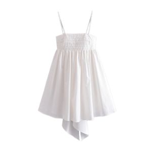 Zhaolu Si French Style Sweet Backless Butterfly Knot Tie White Strap Dress Pleated Chest Design A-Line Mini Dress Summer Fashion