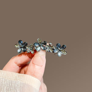 New Black Rhinestone Glaze Flower Hairpin for Women Exquisite Alloy Side Clip One-word Hair Clip Duckbill Clip Hair Accessories