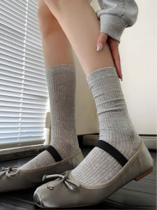Mùa Hè Cotton Mỏng Miu Ba Lê Dép Màu Xám Cho Nữ Cao Đến Đầu Gối Với Chức Năng Định Hình Chân Phong Cách Nhật Bản
