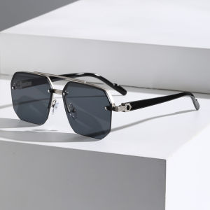 MDOD Mens  Semi-Rimless Sunglasses Double Bridges Square Half Frame Sun Glasses Outdoor UV400 Shades Trendy Driving Fashion Eyewear