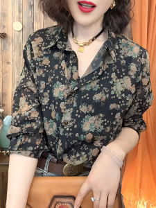 UYFY | เสื้อเชิ้ตแขนยาวพิมพ์ลายสไตล์ย้อนยุคหรูหราสำหรับผู้หญิง ฤดูใบไม้ร่วง 2025 เสื้อเชิ้ตคอกลมทรงหลวมสบายๆ สำหรับผู้หญิง