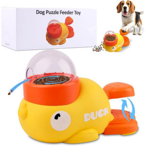 Pet Treat Dispenser-Interactive Dog Toys Anti Gulping Duck Slow Feedercat Dog Treat Dispensing with Buttonfor Dogs Training