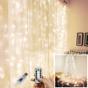 LED Copper Wire Curtain Light String Christmas Decor String Lights  Waterfall Lamp USB Remote Control Party Holiday Bedroom Decoration Atmosphere Light