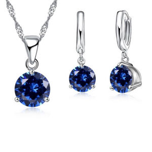 Candy Color Wedding Elegant Jewelry Sets 925 Sterling Silver Color Crystal Pendant Collar Necklace Earrings