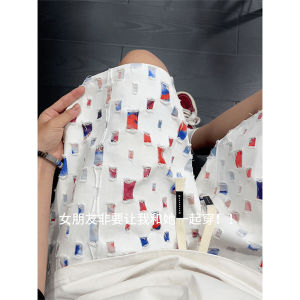 Quần Short Nam Mùa Hè Họa Tiết Sọc Rainbow White Flower Five-Pointed Star Quần Short Đi Biển Phong Cách Đường Phố Thường Ngày