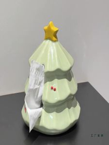 Creative Cute Christmas Tree Design Handmade Ceramic Tissue Box Desktop Decoration Festive Home Use Paper Towel Holder