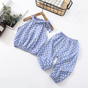 Summer Childrens Cotton Silk Set Girls Casual Korean Version Cotton Home Clothes Stylish Vacation Two-piece Set for Ages 2-7
