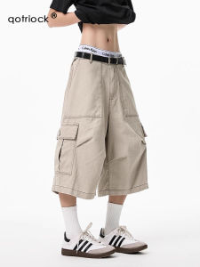 QOTRIOCK | Wrinkle Multiple Pockets Capri Casual Loose Carpenter Pants