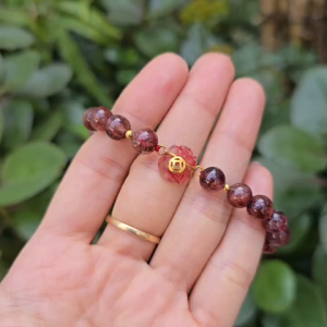 Q2414 Vòng hạt Thạch Anh Tóc Đỏ 7li mix túi tiền Thạch Anh Tóc Đỏ móc V10k kim tiền 2 khoen và bi V10k Hỏa và Thổ - Phong Thuỷ TUDO P