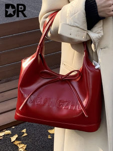 Red Bowknot Underarm Bag Womens Handbag Casual Minimalist Style Ballet Wind Single Shoulder Handbag DR Simple Korean Style