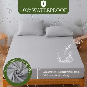 Jersey Knit Waterproof Fitted Sheet High Elasticity Easy-Clean Solid Color Mattress Protector Cover for Bed (No Pillowcase)