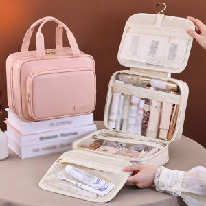 New PU Leather Hanging Cosmetic Bag For Women Portable Storage Makeup Organizer Large Capacity Travel Toiletry Storage Bags