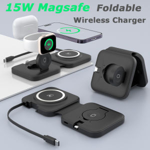 Magnetic 3 in 1 Wireless ChargerTraveler Wireless Folding Charging StationCompatible for iPhone 15/13/14 Pro MaxAirPods ProiWatch UltraTravel Charger for Multple Devices With 1 meter retractable charging cable