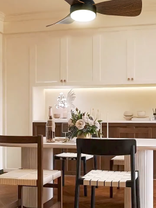 【JuMei】โคมไฟพัดลม โคมไฟพัดลมเพดาน แหล่งกำเนิดแสงแบบสเปกตรัมเต็มสไตล์ยุคกลางพร้อมรีโมทคอนโทรลอัจฉริยะ ไฟห้องนั่งเล่น