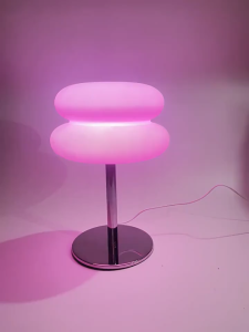 🔶Cute Egg Tart Unique Bauhaus Plastic Desk Lamp Mid-century Modern Bedside Reading Lamp Retro Orange/White/Pink