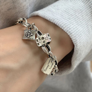 anenjery | ANENJERY Vintage Star Lock Letter Tag Thick Chain Bracelet for Women Design Hip-hop Party Couple Jewelry pulseras mujer