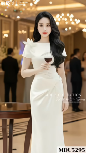 Váy Thiết Kế MDU5295 Lụa Twist Satin Vân Trắng Kem Dáng Dài Ôm Suông Sang Trọng Và Tinh Tế Từ MDU