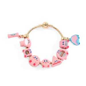Bandai | Vòng Tay Charm Kirby Mạ Vàng Với Men Hồng Phụ Kiện Dây Kim Loại Theo Chủ Đề Anime Dễ Thương Dành Cho Người Hâm Mộ Trang Sức Cosplay Quyến Rũ.