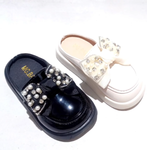 SEPATU SELOP ANAK PEREMPUAN FLAT CASUAL GLOSSY LOAFER PITA MUTIARA
