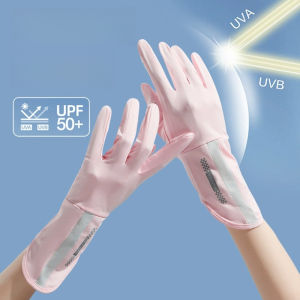 Summer Sunscreen Gloves Women Thin Ice Silk Anti-UV UPF50+ Dew Finger Touch Screen Driving Cycling Non-slip Breathable Gloves