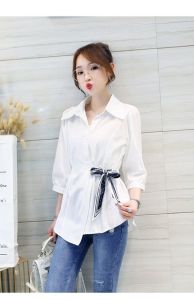 Shalldoer | Summer New White Big Size Womens Fashion Seven-Quarter Sleeve Shirt