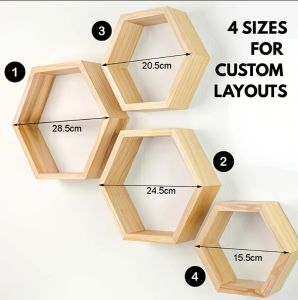 4pcs Hexagonal Floating Shelves Wall-Mounted Wooden Storage Honeycomb Rack for Home Decoration Wall Mounted Organizat
