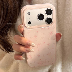 Korean Full Screen Pink Flowers Drop Glue Phone Case for iPhone 17 Air 16 15 14 13 Pro Max Plus Shockproof Protective Hard Cover