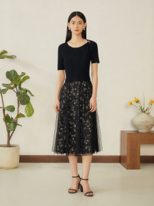 French Elegance Print Panelled Summer Knit Dress