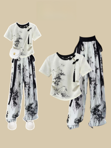 สไตล์จีนใหม่พลัสขนาดผู้หญิงแฟชั่นชุดเสื้อแขนสั้นและกางเกงลําลองชุดสองชิ้นสําหรับ BBWs