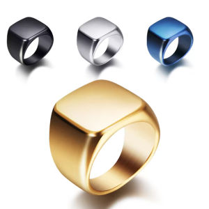 New Silver/Gold/Black/Blue Square Big Width Signet Rings Customized Fashion Finger Men Biker Ring Stainless Steel Jewelry