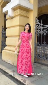Áo Dài Nữ Truyền Thống - Áo Dài Hoa Nhí Von Hoa Hồng 4 Tà Cổ TrònTay Cánh Tiên Trẻ Trung (MD14) - Áo Dài Nhà Mây